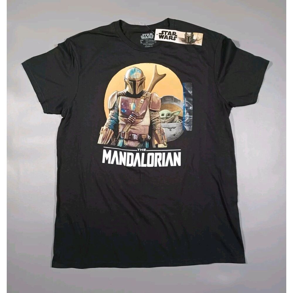 Mandalorian Shirt Mens L Black Short‎ Sleeve Baby Yoda Grogu New